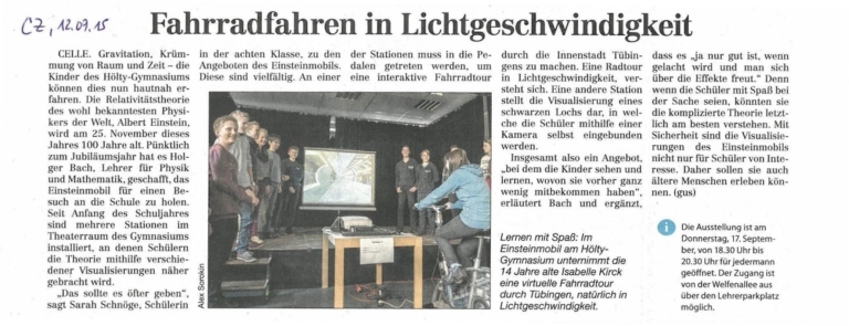 Read more about the article Fahrradfahren in Lichtgeschwindigkeit (Cellesche Zeitung vom 12.09.2015)