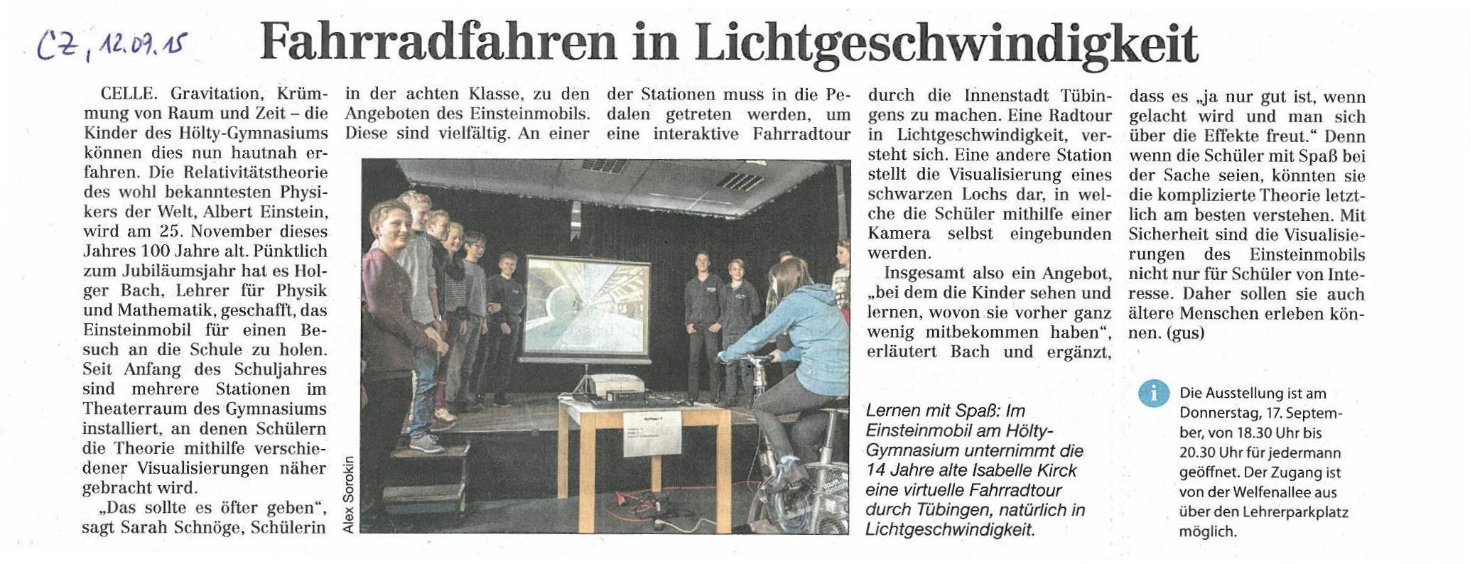 You are currently viewing Fahrradfahren in Lichtgeschwindigkeit (Cellesche Zeitung vom 12.09.2015)